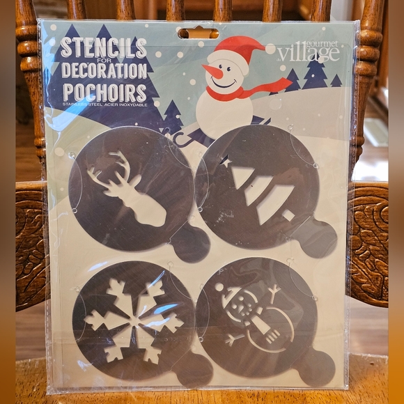 Gourmet du Village Stainless Food Stencil Set - Deer, Snowman, Snowflake, Tree - Picture 1 of 2
